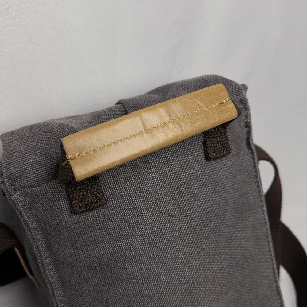 S-Zone DSLR Camera Bag Small Gray Canvas Leather Trim Padded Shoulder Travel